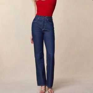 Rouje MADELEINE JEANS INDIGO RINSE HIGH-RISE STRAIGHT LEG JEANS